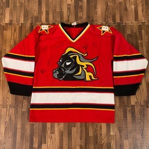 Vintage Calgary Flames Jersey Alternate Blasty Athletic Knit 8 Signatures Size M